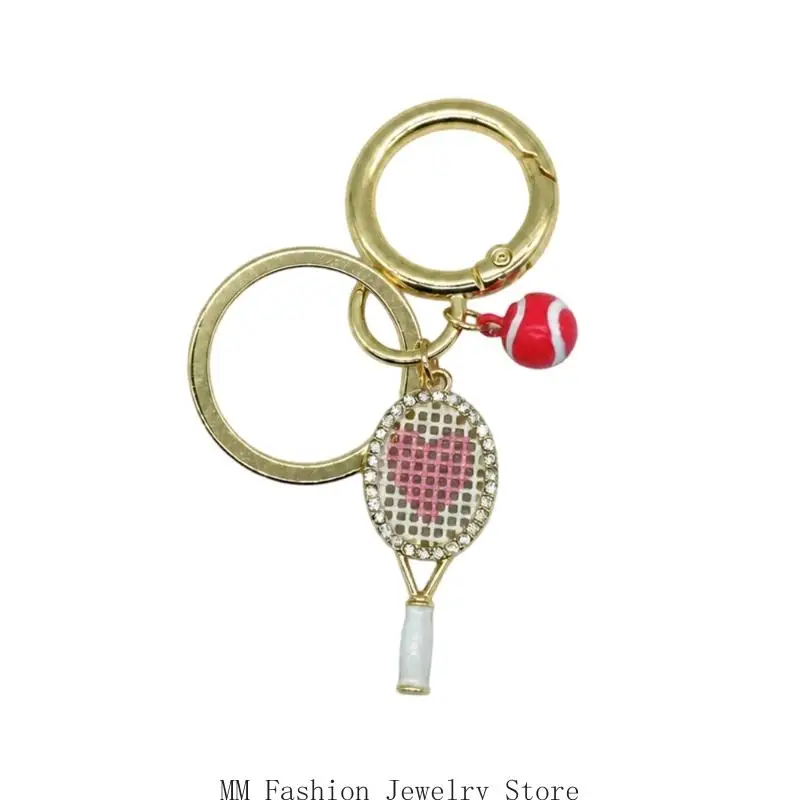 Sports Theme Keychain Decoration with Tennis Racket Pendant for Bags D0UB