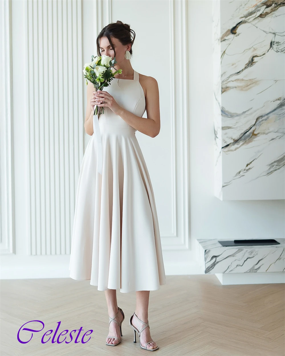 Customized Halter Sleeveless Jersey A-Line Elegant Evening Dress Sexy Spaghetti Straps Special Occasion Gowns  Party Dress