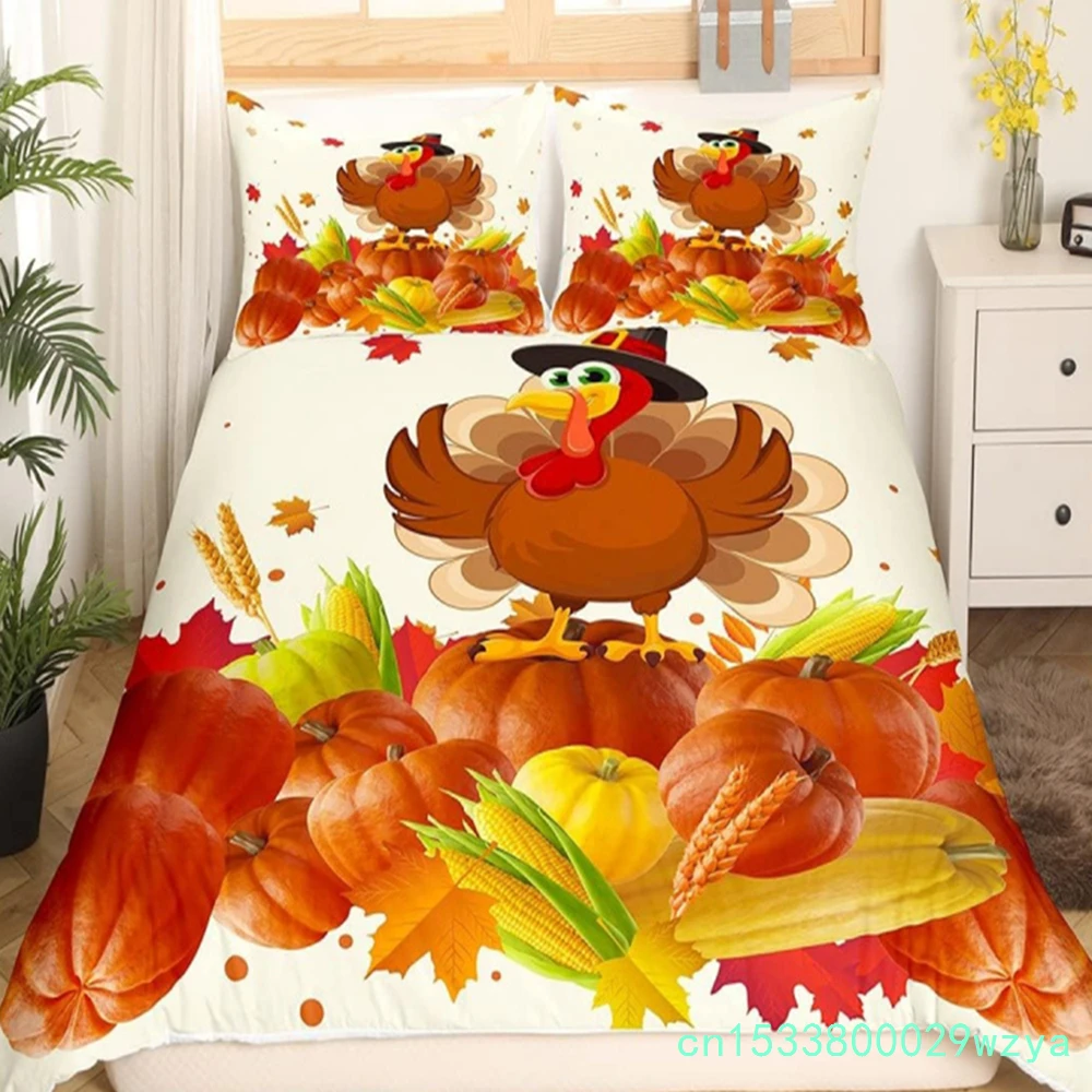 Autumn Pumpkin Bedding Three Piece Set Rural Farmhouse Boys And Girls Turkey Thanksgiving Decoration