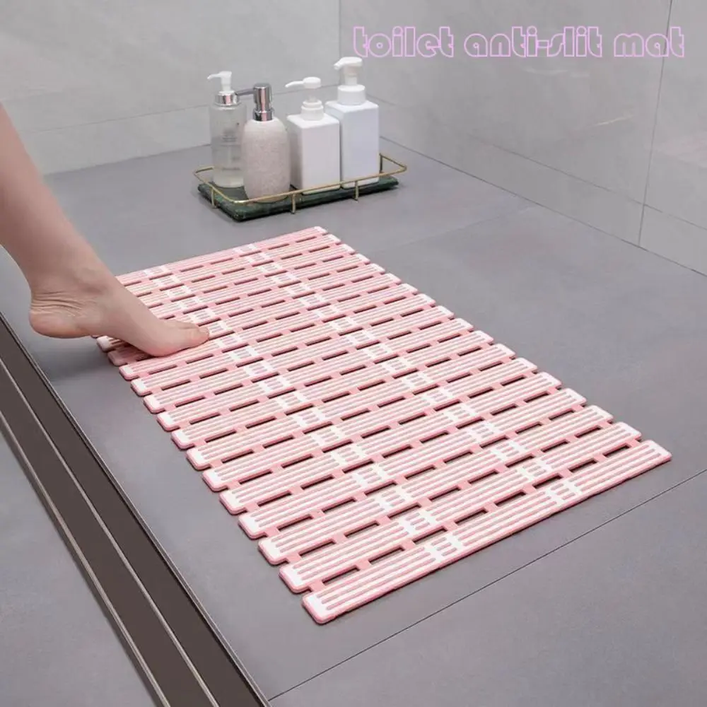 TPE Anti-Slip Mat Portable With Suctions Rectangle Easy Drying Mat Hydrophobic Hollow Floor Mat Bathroom