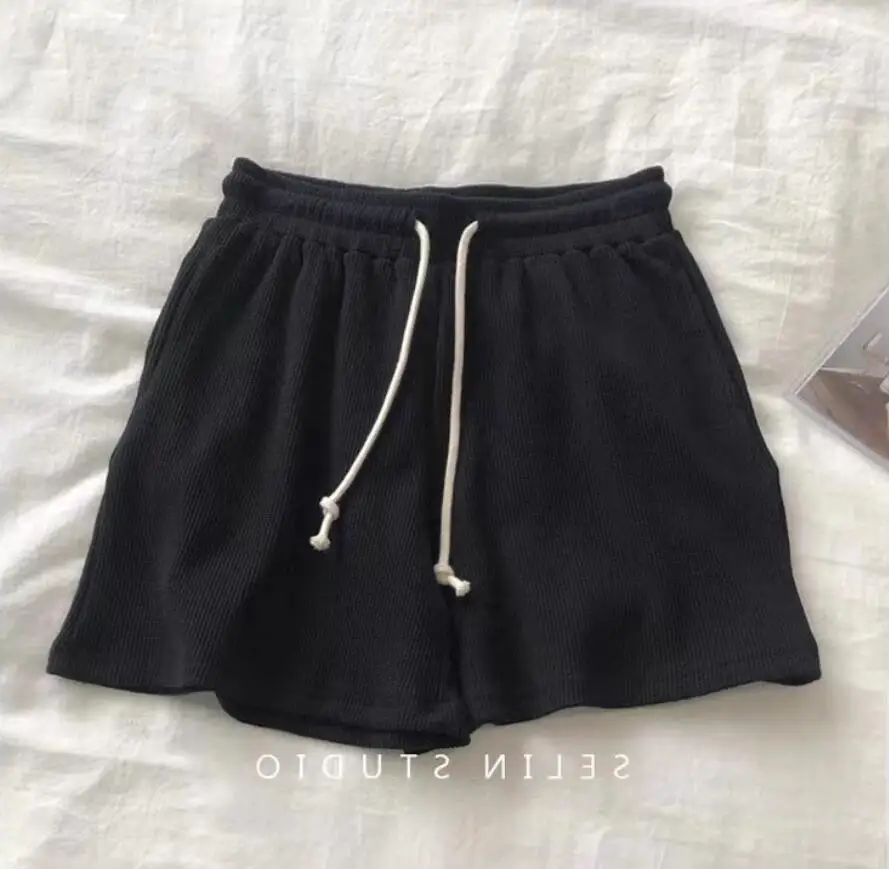 Summer New Casual High Waist Loose Solid Color Elastic Waist Lace Up Shorts For Women,4 Colors