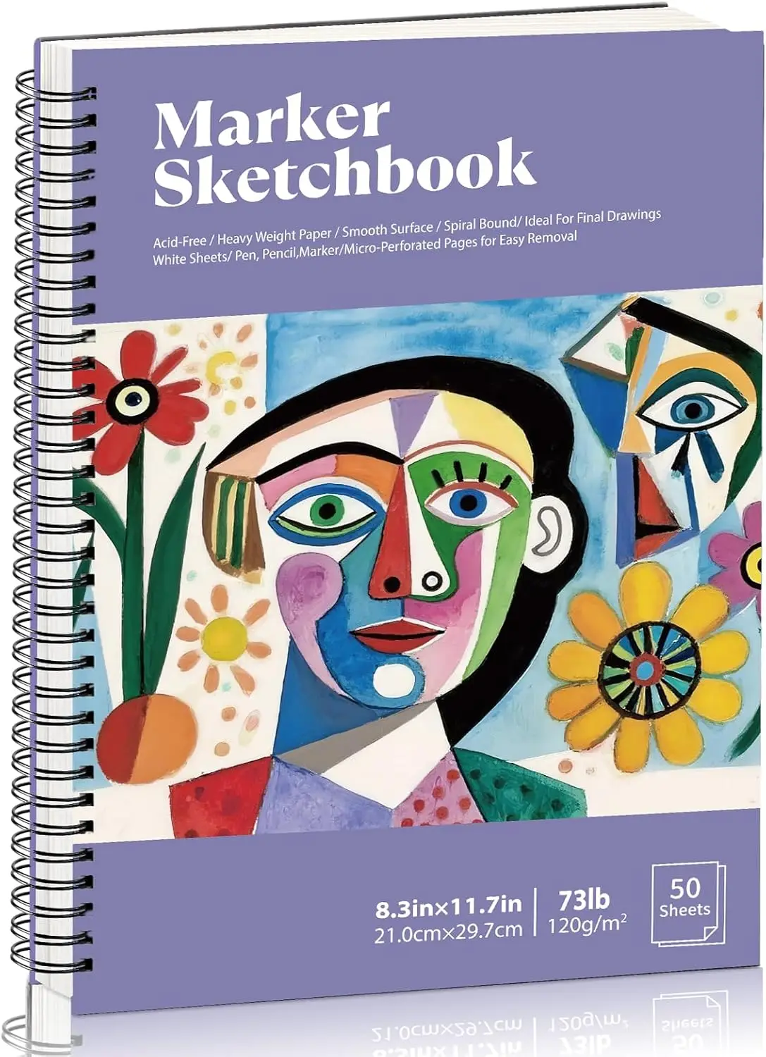 

50-Sheet A4 Marker Paper Pad, 8.3x11.7in Bleedproof Sketch Pad, 120gsm Spiral Bound for Artists