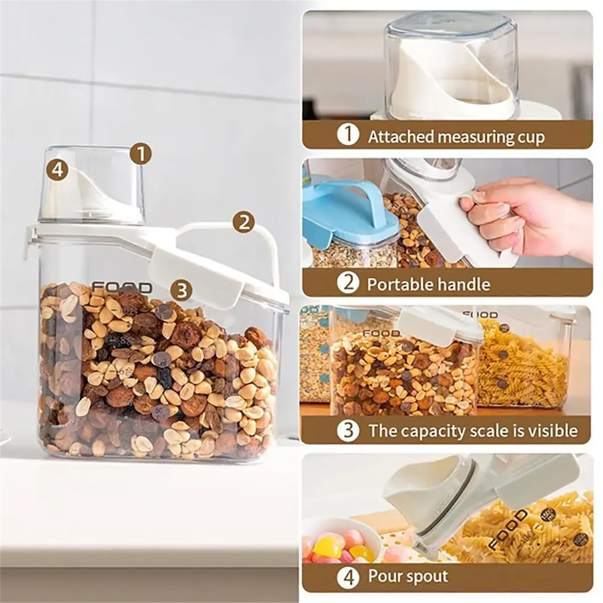 A67T NEW Clear Airtight Food Storage Containers Set with Lids and Pour Spout, for Pantry Organization, Kitchen Dry Food Keeper B