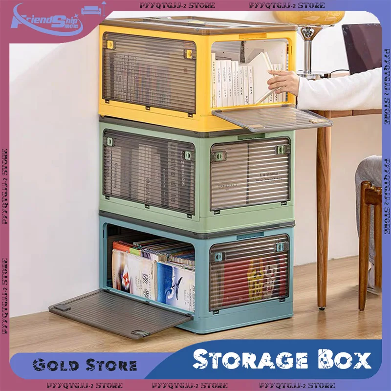 Foldable Storage Box Fully Open Stackable Dormitory Large Capacity Storage Box Thickened Plastic Toy Snack Sundries Organizer