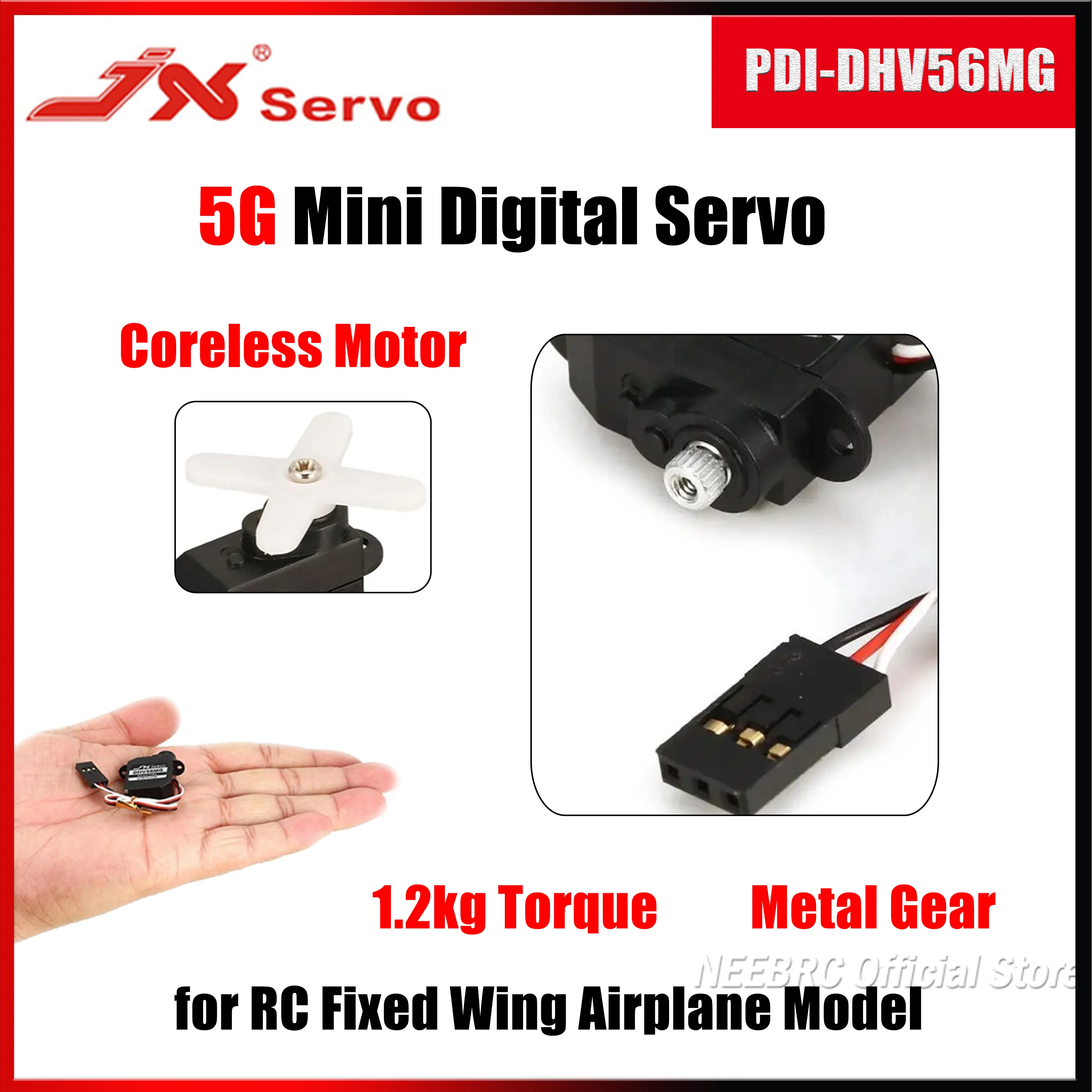 

JX 5g Micro Coreless Motor Metal Gear Servo PDI-DHV56MG Steering Torque 1.2kg Digital 4.8~7.4V for RC Model Fixed-Wing Airplane