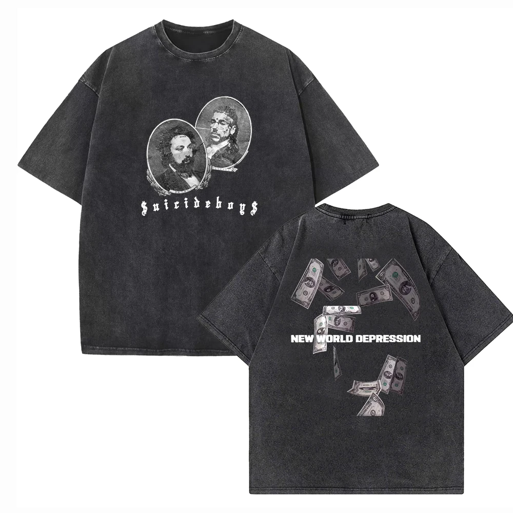 

Рубашки $ uicideboy $ New World Depression 2024 Harajuku, винтажные хлопковые мужские и женские футболки с круглым вырезом и коротким рукавом, подарочные Топы
