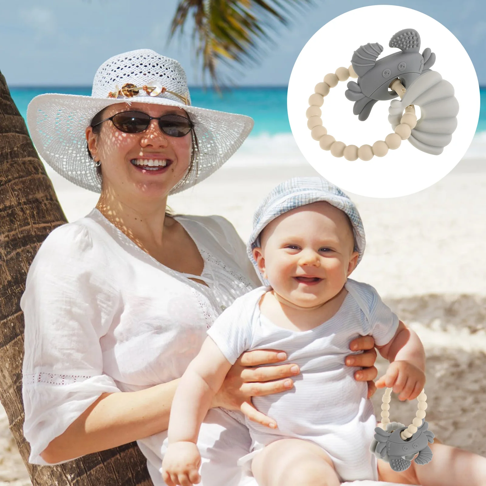 Baby Teething Ring Silicone Crab Shape Soft Infant Chew Gum Pain Newborn Toddler Chew Baby Teething