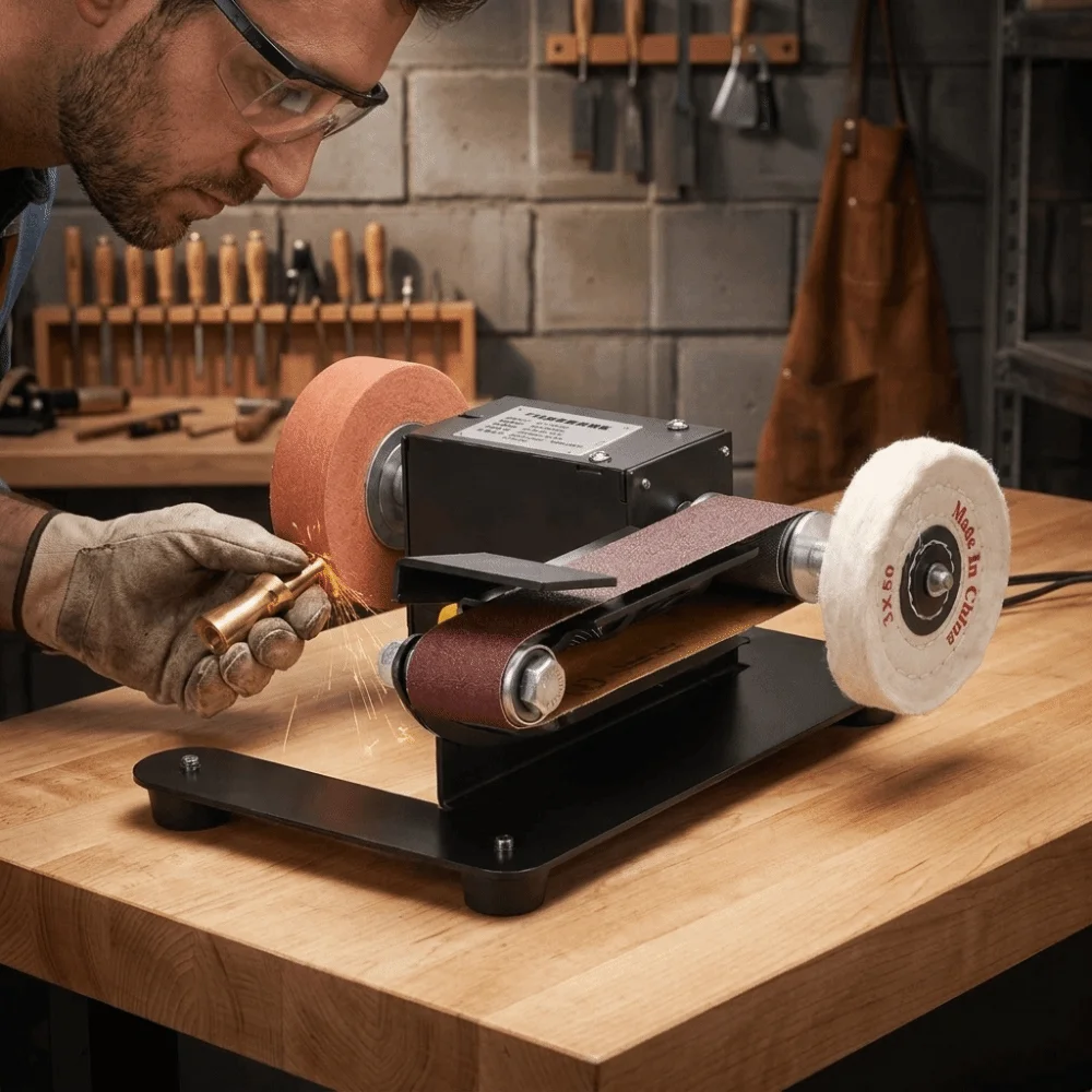 Multi Function Bench Grinder Pure Copper Motor Adjustable Speed Variable Speed Grinder Sanding Belts Compact Body