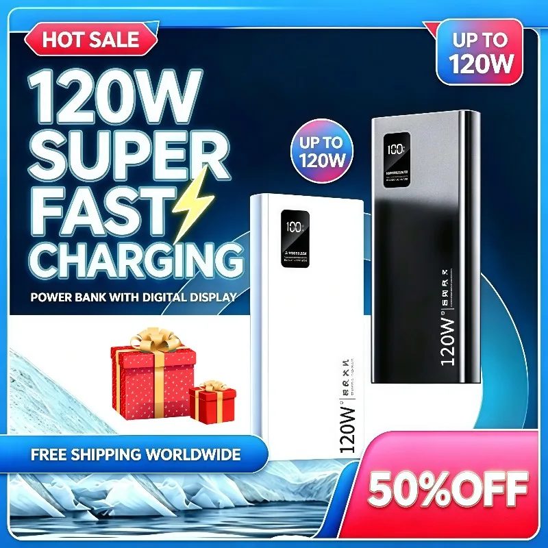 120W Three‑in‑One Power Bank 10000/20000/30000mAh Bidirectional Fast Charge Digital Display for Phone Laptop