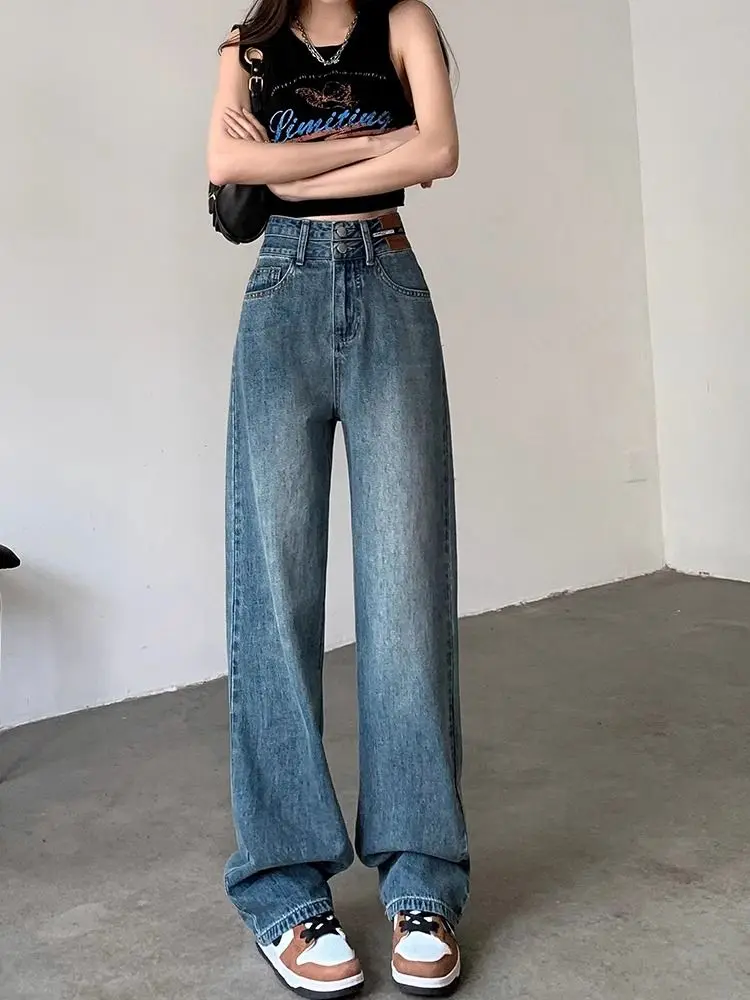 Pear Shaped Straight Leg Jeans for Women New Size Plus Fat Mm High Waist Covering the Belly Slimming Loose and Wide Leg Pants