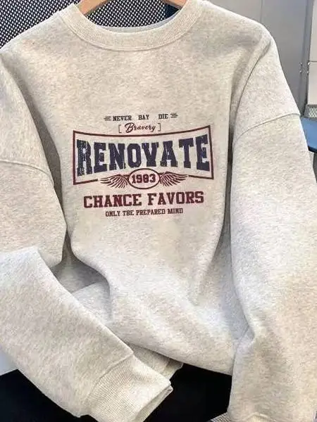 

Мужской свитшот из чистого хлопка, осенне-зимний, модный, универсальный, свободного кроя, с круглым вырезом, без капюшона