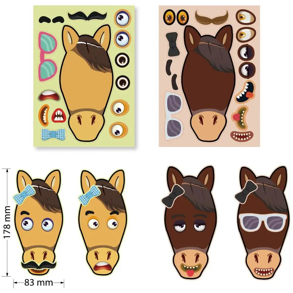Stiker wajah ม้าน่ารักสำหรับเด็ก12แผ่นแบบทำหน้าสติกเกอร์เด็กงานฝีมือสนุกๆการศึกษาความคิดสร้างสรรค์สติกเกอร์ปริศนาศิลปะ