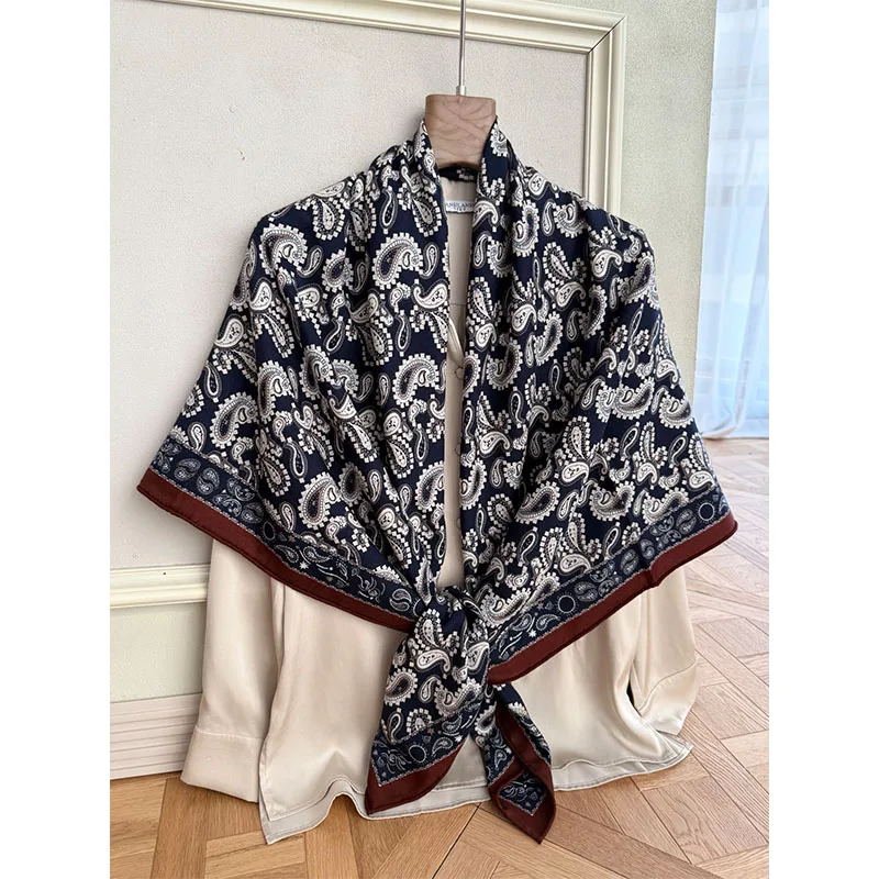 

Высококачественный женский шелковый шарф из 70% шерсти и 30%, шаль с цветком ореха в этническом стиле, теплый платок, двусторонний одинаковый цвет, 135*135 см