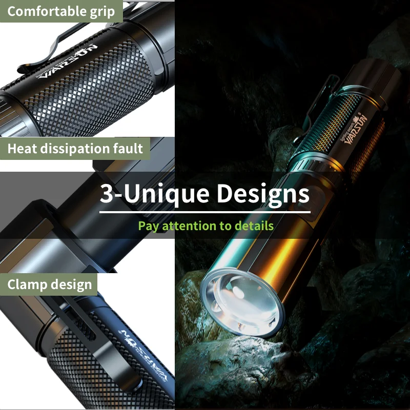 WARSUN Y65 Rechargeable LED Flashlight - High Power 1000 Lumen Outdoor Torch with Zoom Function, IPX4 Waterproof, 3 Modes