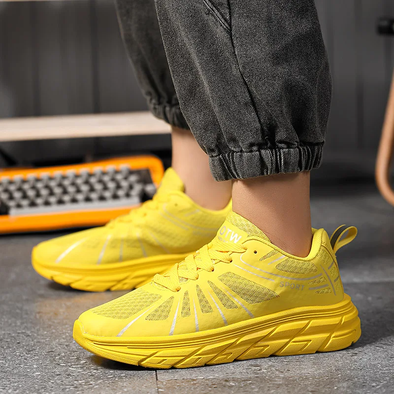 Summer Marathon Running Tennis Mens Yellow Sneakers Mesh Breathable Sneakers Men Plus Size 47 Light Casual Walking Shoes Men