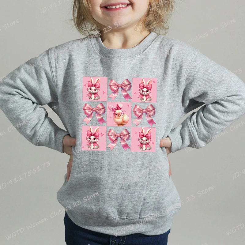 

Easter Day Bunny Bow Chick Print Round Neck Pullovers Children Casual Sport Outdoor Sweatshirts Long Sleeve Kids Girls Pullovers