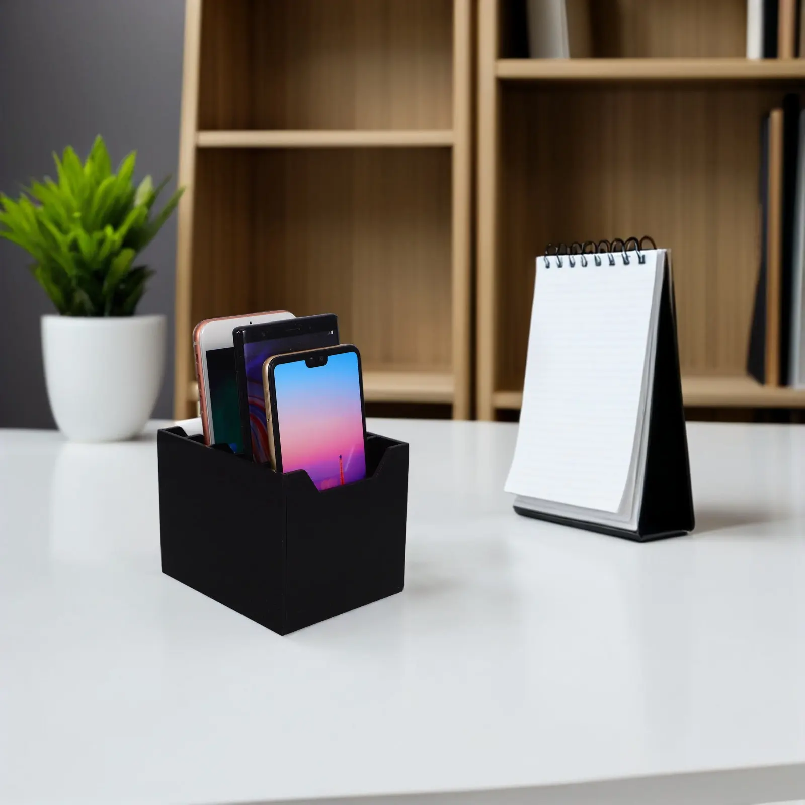 5-Slot Acrylic Desktop Phone Organizer Box for Office Classroom Meeting Room Mobile Phone Storage Management Desk Organizer
