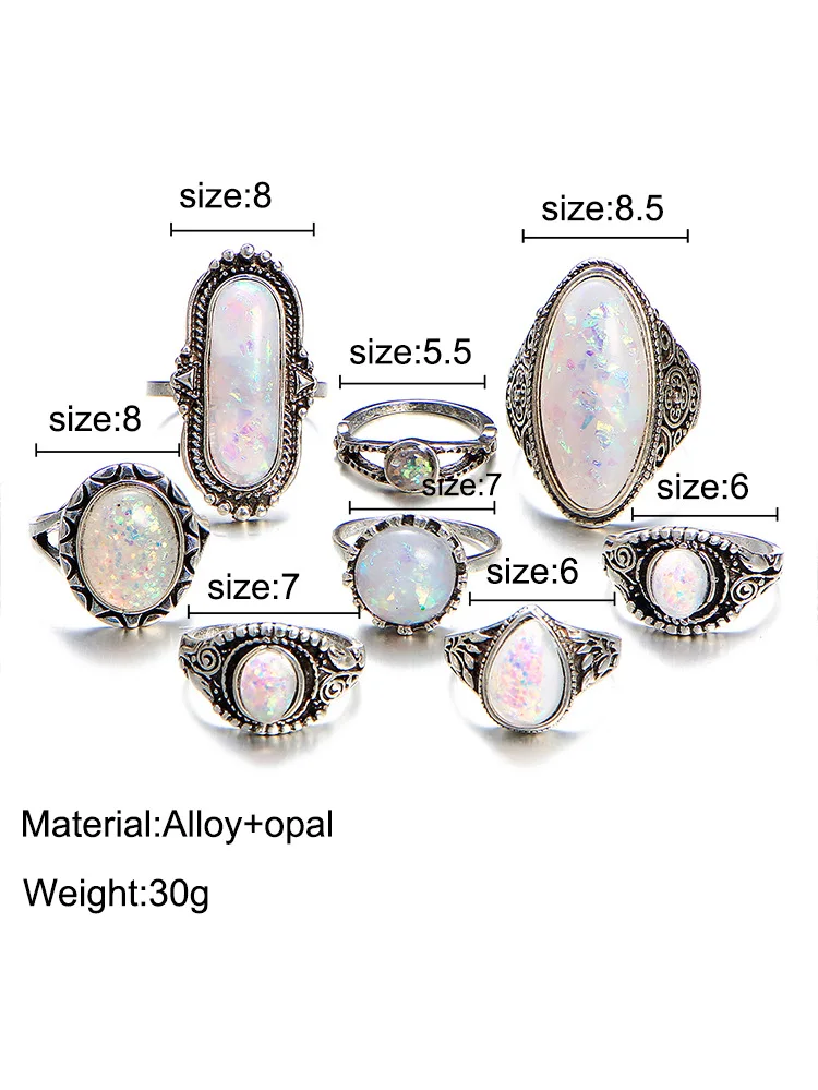 Europe And The United States Summer New Australian Treasure Retro Ring Set Of 8 Pieces
