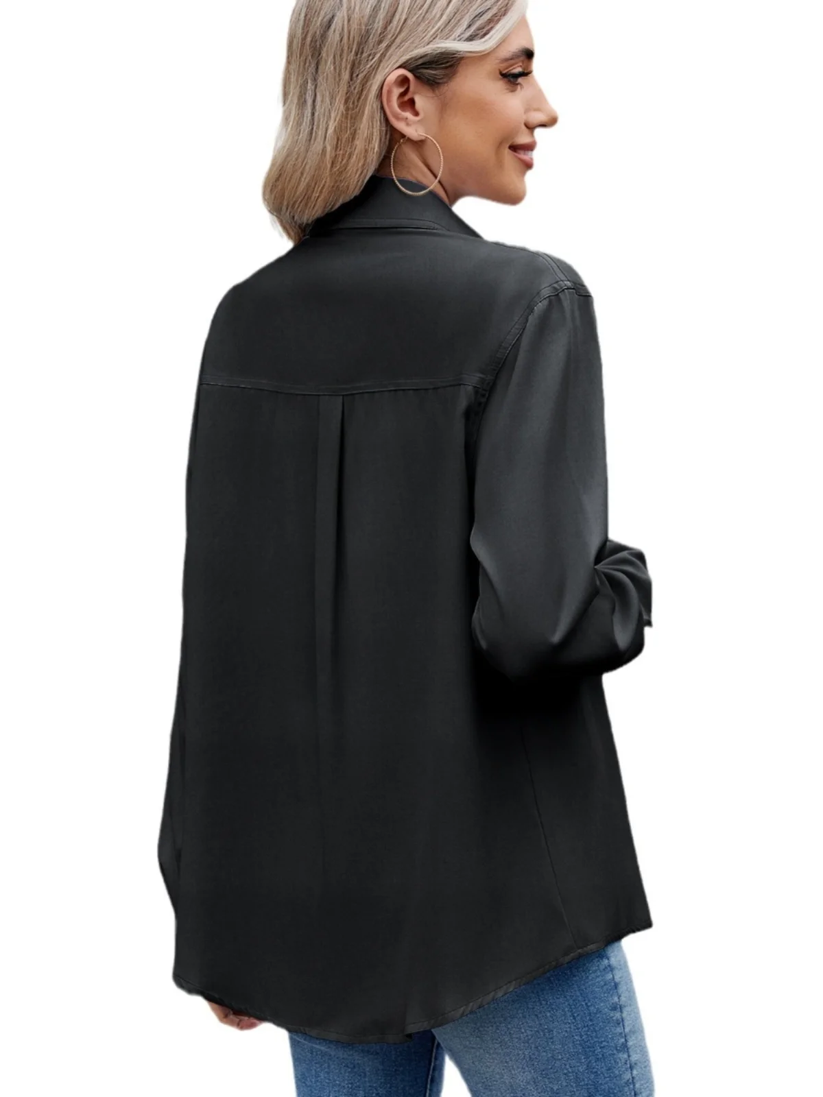 Csa de Manga Larga Informal y Moderna para Mujer, Estilo , Hoada, para Primavera y Otoño, 00% Fibra de Poliéster, C...