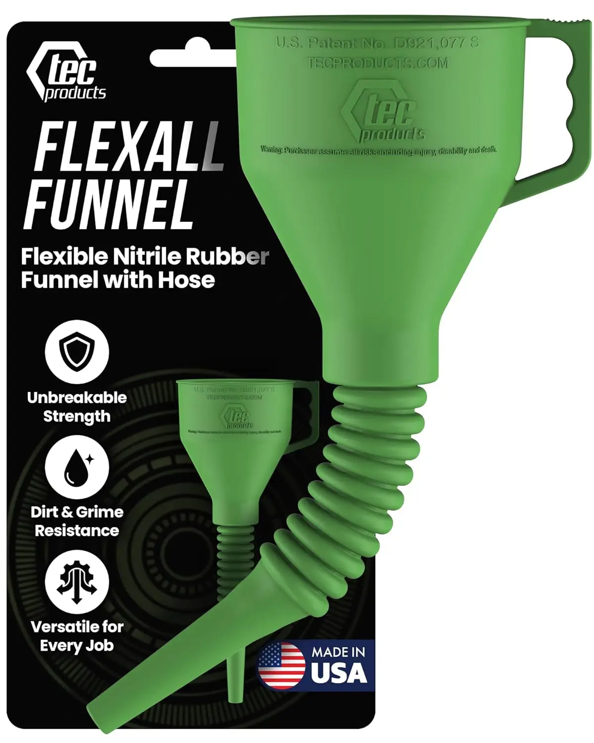 

FlexAll Long Flexible Funnel, Durable Nitrile Rubber, for Car Oil & Fluid Transfer, Green (16 x 5 in), Made in USA