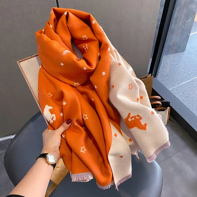 2023 Winter Cashmere Scarf Lady Leopard Scarves Female Warm Thick Pashmina Fashion Women Double-Sided Blanket Bandana New