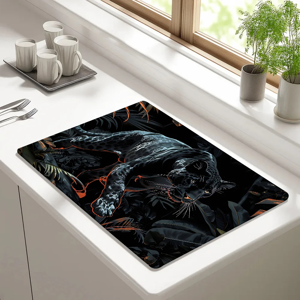 

Black Panther Animal Draining Pad Drying Mat For Kitchen Bar Coffee Dishes Rubber Quick Drying Water Absorbent Anti-slip Mat