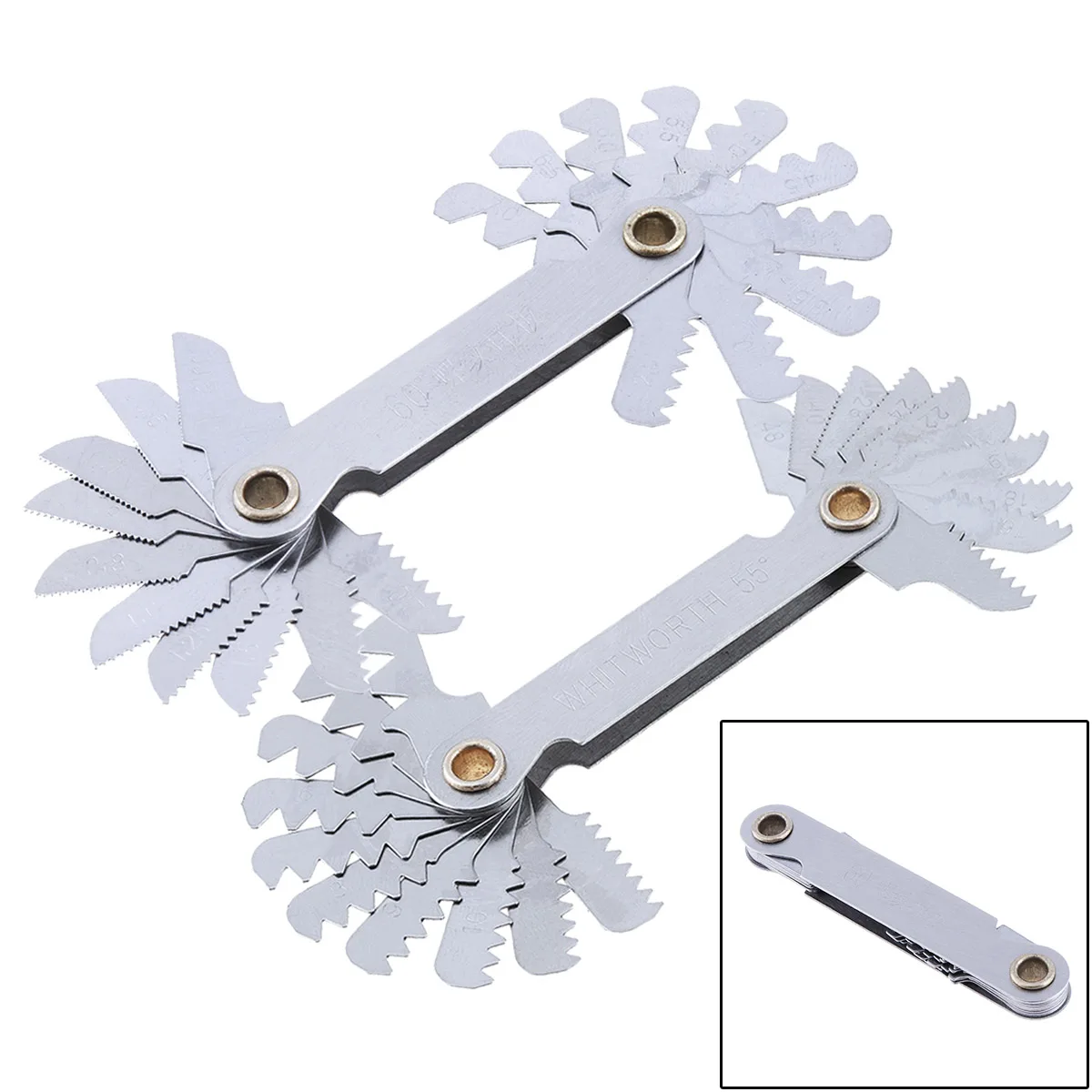 55 and 60 Degrees Metric Thread Gauge Stainless Steel Screw Pitch Gauge Folding Measuring Tool with 20pcs / 24pcs Blades