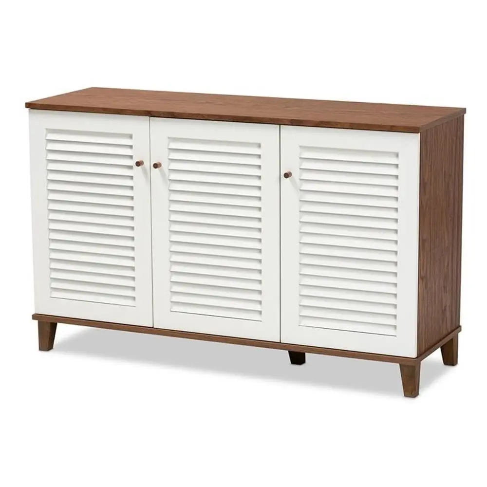 Walnut Finished 8-Shelf Wood Shoe Storage Cabinet Two-Tone White & Brown 28