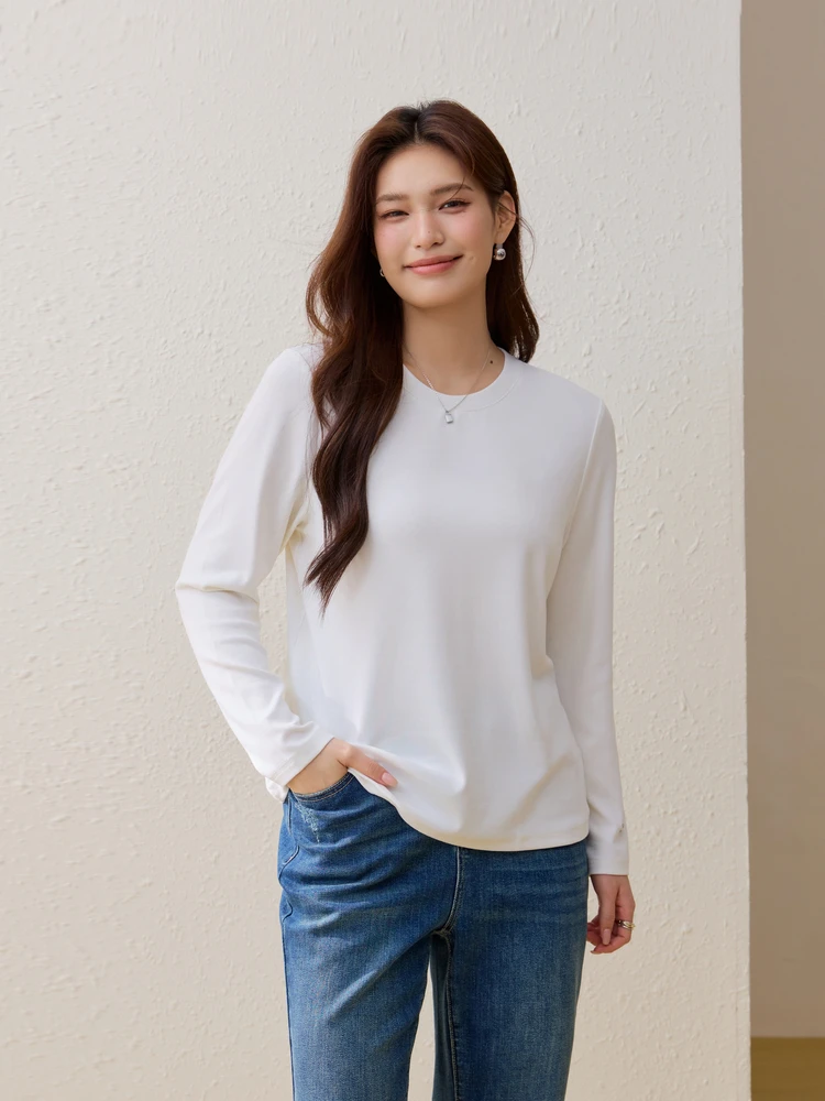 

Comfortable Casual round Ne T-irt Pure Color Simple Design plus Size Women's Spring New Sle Long Sve Commute Sle