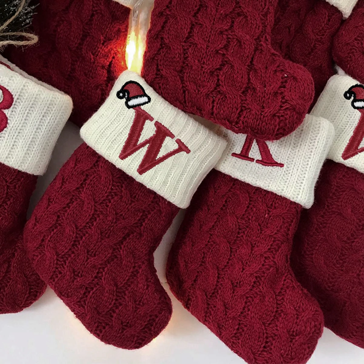 Lettere calza di natale nuovo lavoro a maglia decorazioni con ciondolo albero di natale per la casa regalo di natale cappello di babbo natale