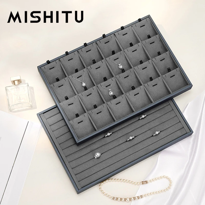 MISHITU Leather Jewelry Organizer Tray Microfiber Watch Stand Jewelry Tray Necklace Storage Ring Bracelet Earring Organizer Tray