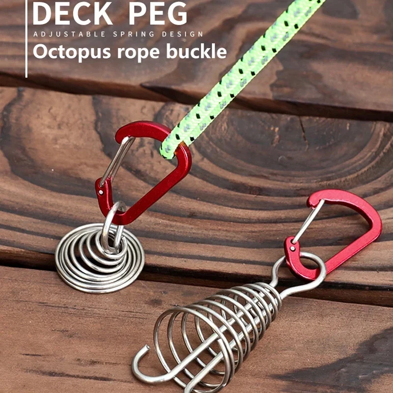 Outdoor Camping Octopus Rope Buckle Camping Deck Nail Stainless Steel Fixed Tent Rope Buckle Wooden Hook Spring Wind Rope