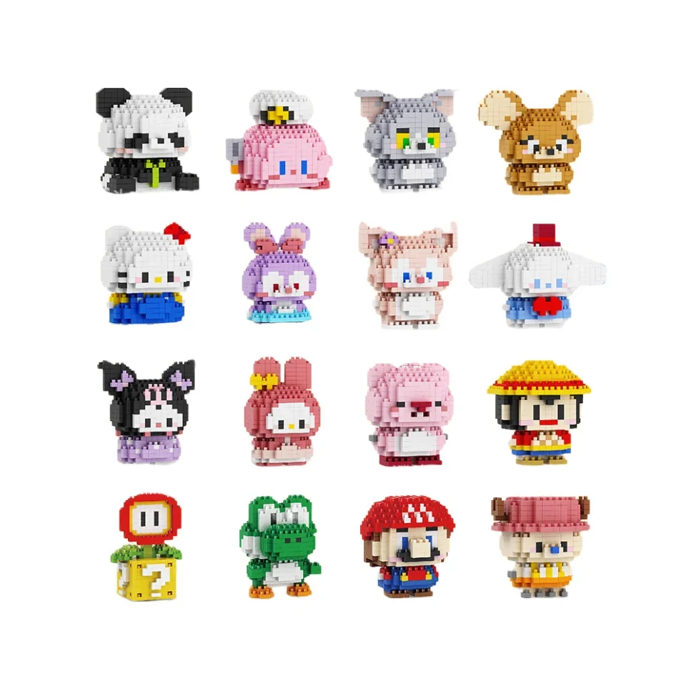 Cartoon Doll Mario Yoshi Kitty Cat Luffy Strawberry Bear Puzzle Assembly Model Gift Children's Building Blocks Toy Anime Figure