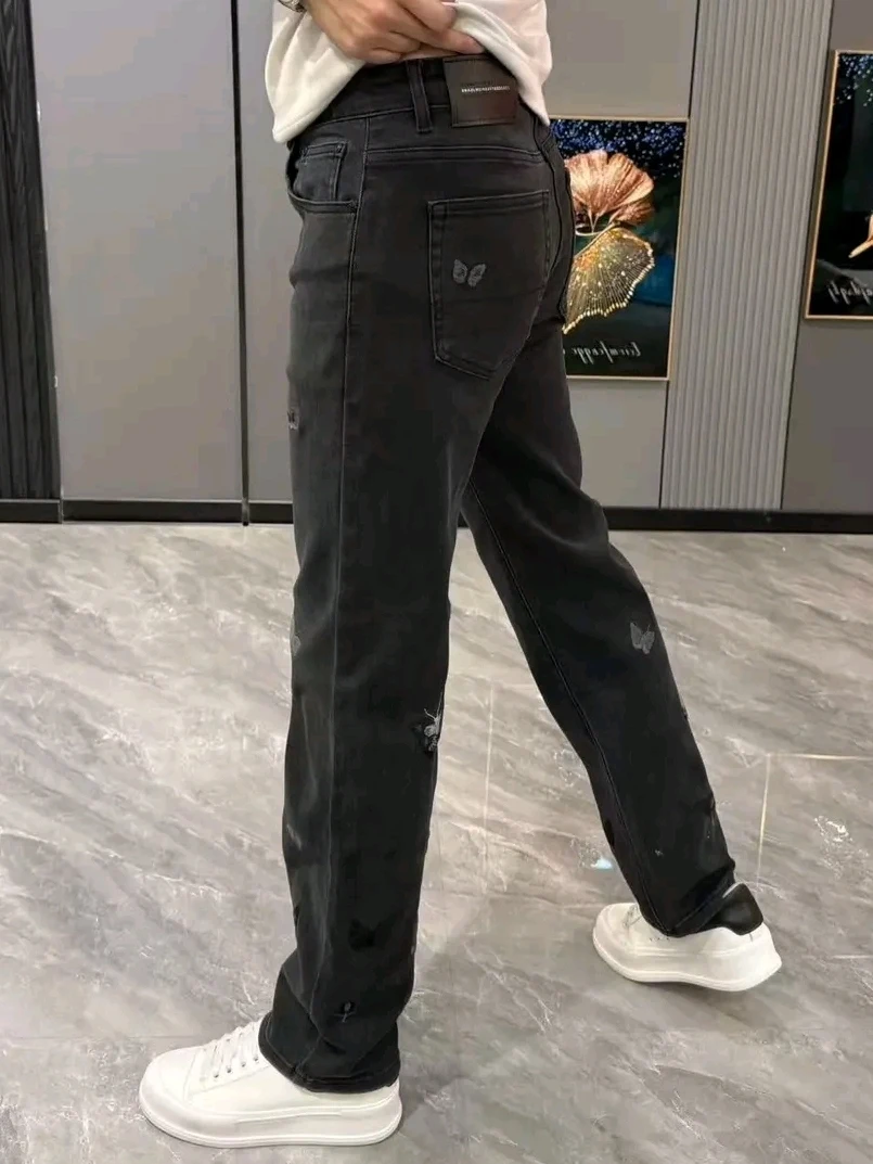 

High Quali Men's Jeans Busin Casual Versatile mid Waist Straight Leg Loose Fit Water Waed Antibacterial New Arrival