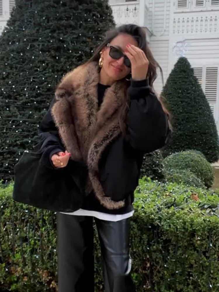 

HH Female Casual Street Style Coat Women Faux Fur Collared Jacket Fashion Short Coat Long Sleeves Lapel Pocket Winter Jackets