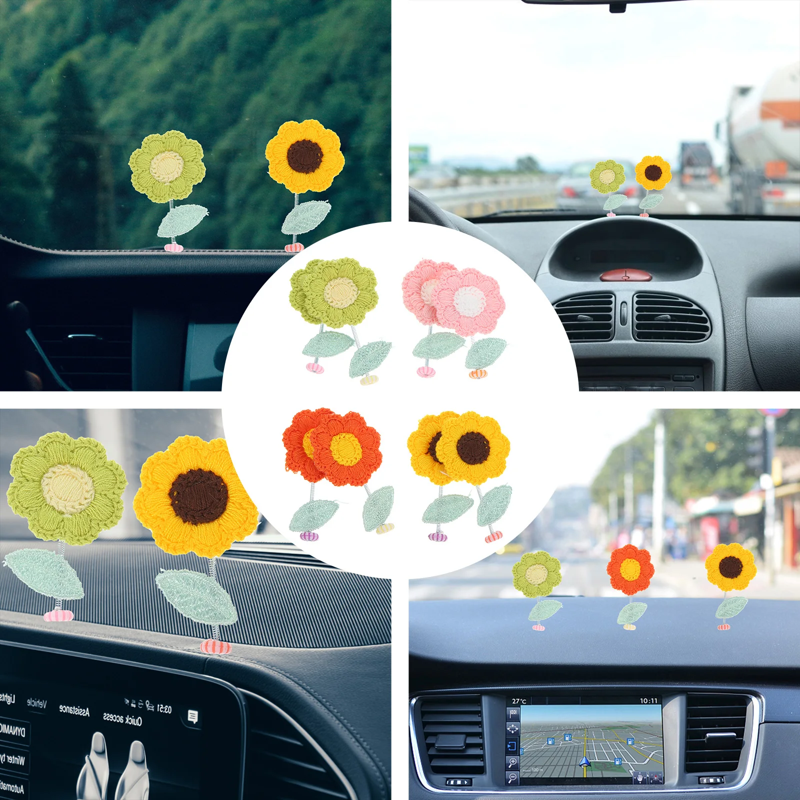 

Shaking Head Flower Car Decor Miniature Felt Dashboard Ornament Coil Decoration for Home Office Car Interior