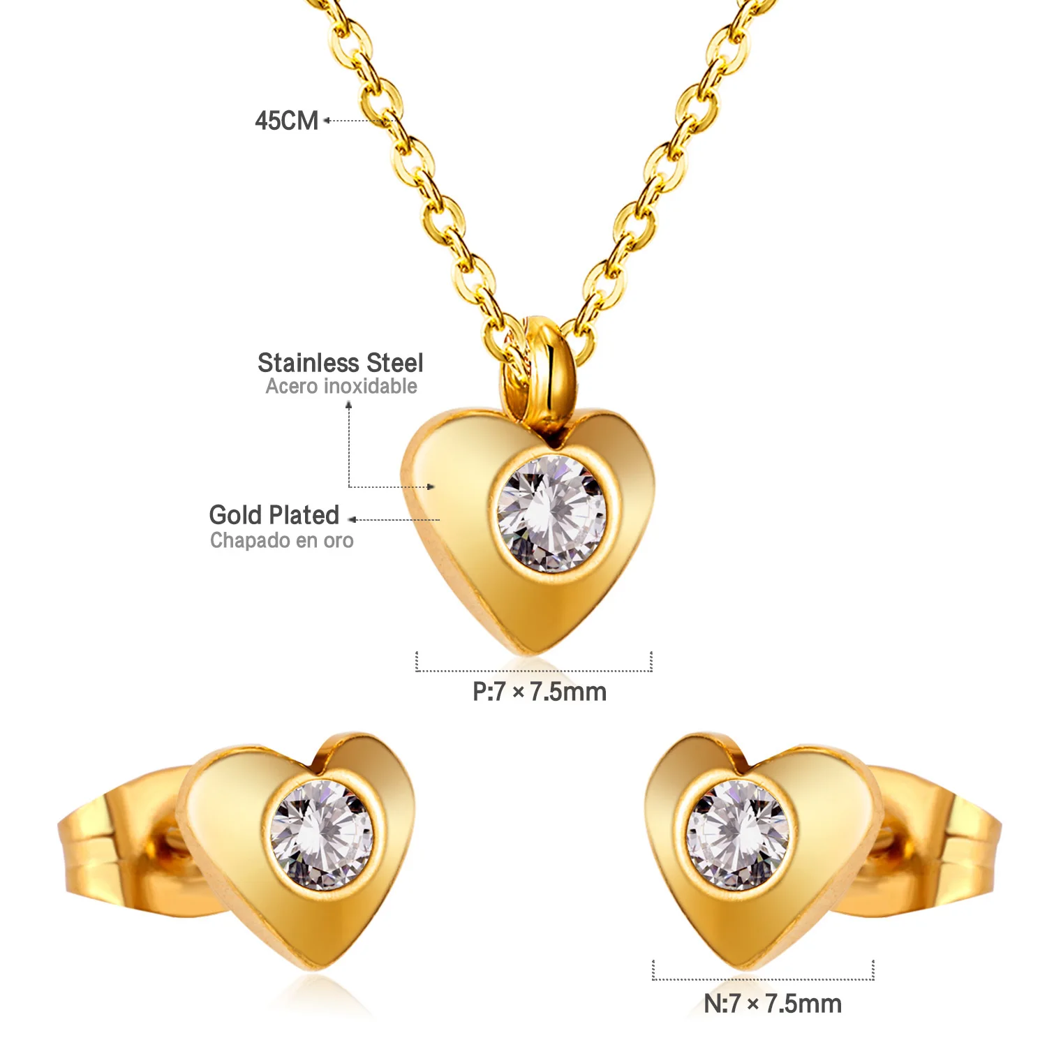Heart Rhinestone Necklace Earring Set for Women