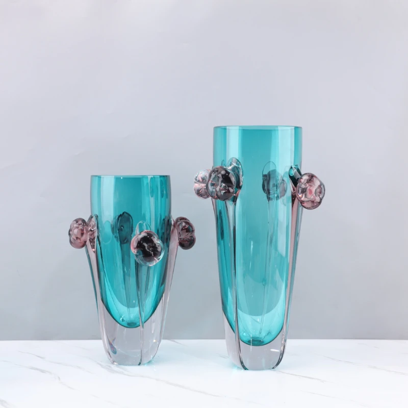 Gradient Colorful Glass Vase Transparent Flower Pots Desk Decoration Flower Arrangement Floral Vases Room Aesthetic Decor