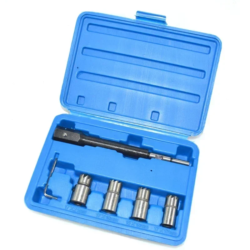 1 Set Injector Remover 5Pcs Diesel Injector Seat & Cleaner Carbon Remover Seat Tools Cutter Milling Cutter Set Universal Car Too