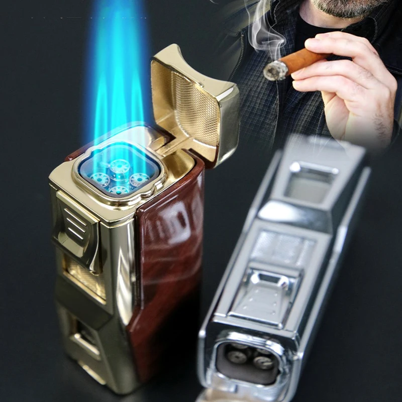 QD116 Four Fire Direct Charge High Fire Inflatable Windproof Lighter with Cigar Knife and Cigar Holder Gift Box