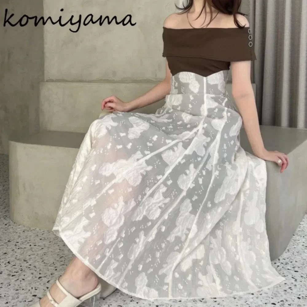 

Японское жаккардовое платье с вырезом на плечах, кружевное платье с высокой талией, Ropa De Mujer, новое милое платье