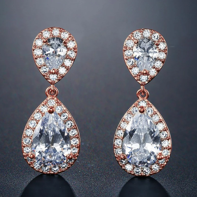 WEIMANJINGDIAN Brand Halo Pear Cut Cubic Zirconia CZ Crystal Dainty Wedding Drop Earring