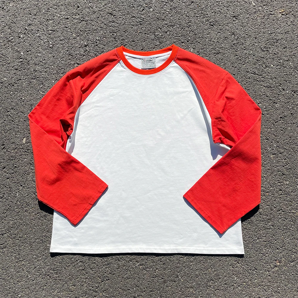 Heavyweight 260G Candy Colored Couple Shoulder Sleeve Splicing Long Sleeve T-Shirt Men Women Base Layer round Neck Loose Fit