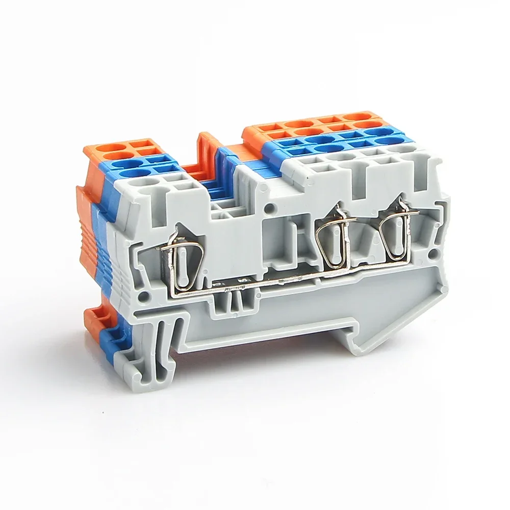 Din Rail Terminal Blocks 10Pcs ST-4-TWIN Connectors Electrical Wiring Return Pull Type Three Conductors Terminal Blocks