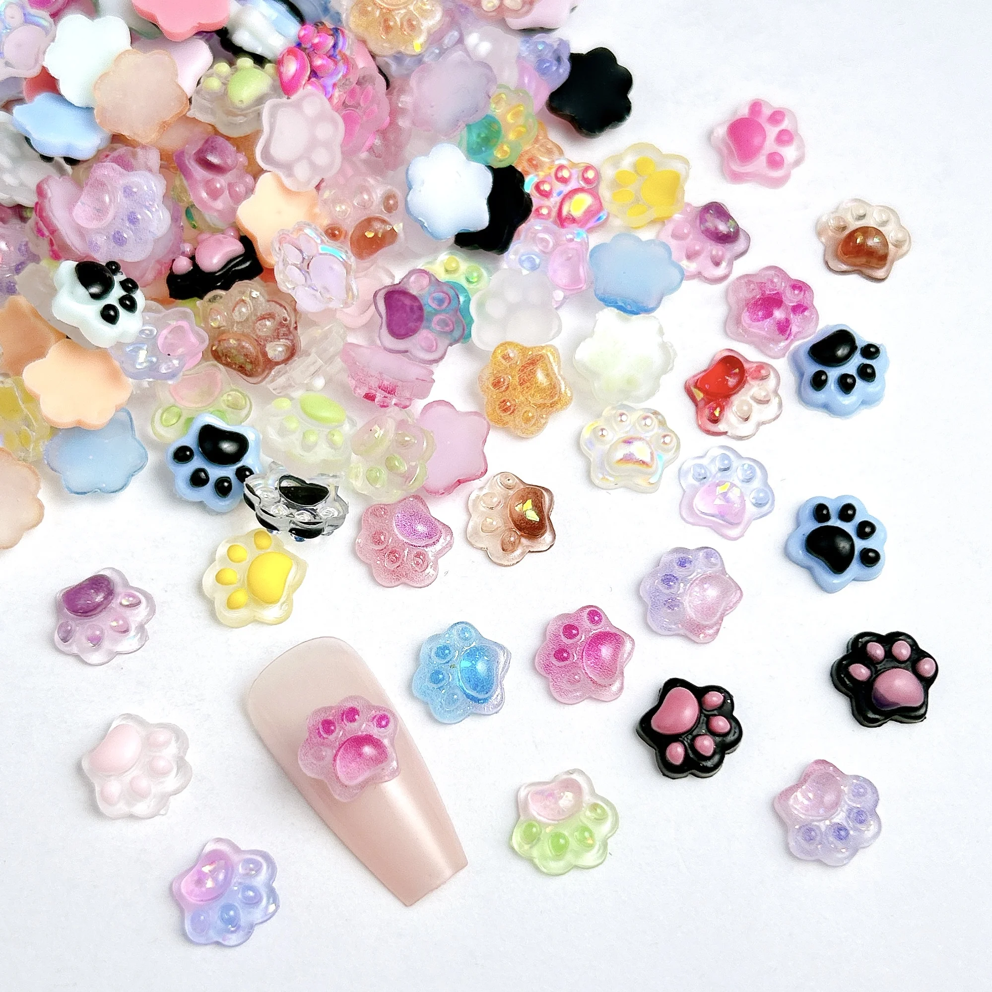 30PCS Gradient Color Puppy Paw Resin Nail Charms Cute Translucent Cat Paw Animal Claws Nail Art Decorations for DIY Nails Design