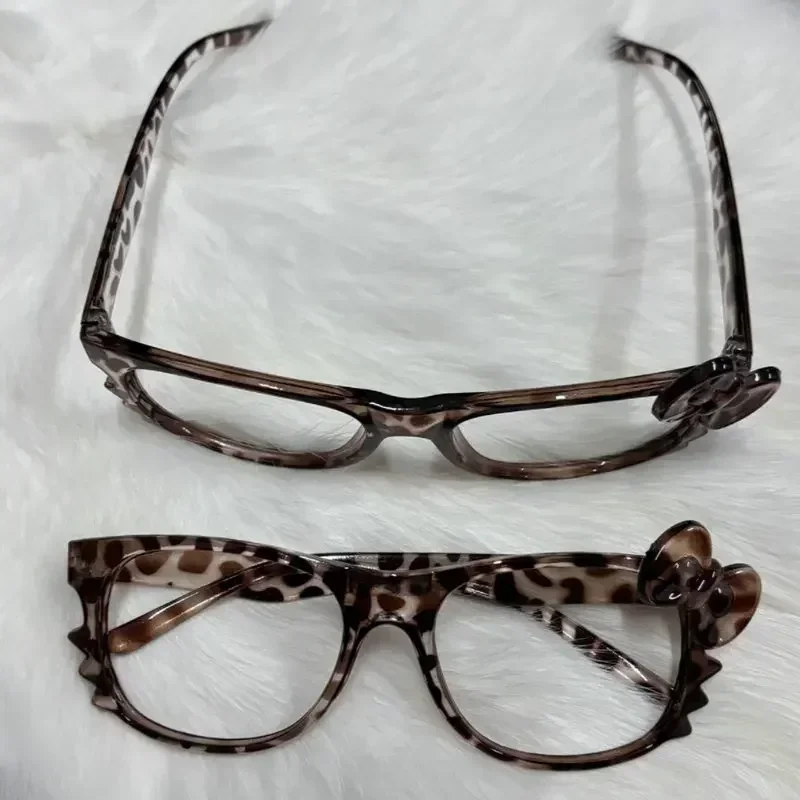 Cat Kawaii Y2K Eyeglass Frame Anime Retro Glasses Leopard Print Eyeglass Frame Cute Photo Props Eyewear Decorative Gift