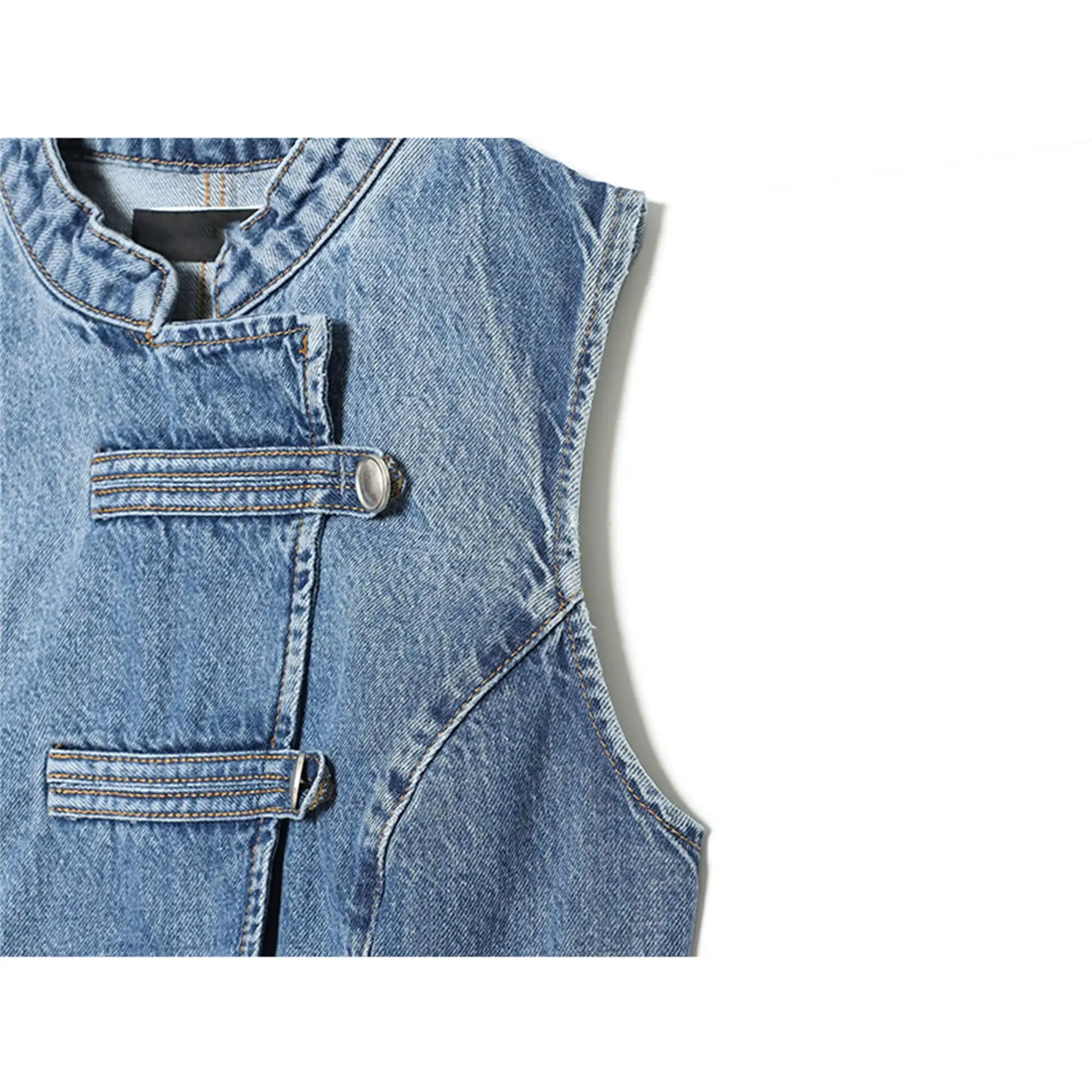 TFMLN Elegante Damen-Weste mit Stehkragen, ärmellos, Sommer-Mode, High-Street-Stil, unregelmäßige Einreiher-Tanktops, Neu 2026 – Detail 4