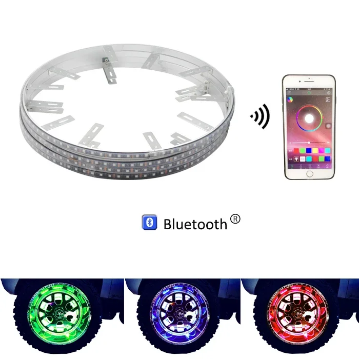 HONGCAR HotSale Automobile Auto RGB LED  chasing Decorations Car Lights  app control LED Solar Energy Wheel ring Light