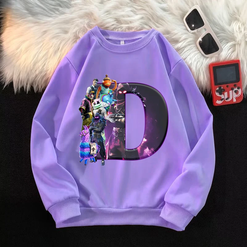 Fortnite الاطفال بلوزات أنيمي لعبة قلعة ليلة طباعة رسالة A-Z هودي للبنين بنات هدية طاقم الرقبة الأطفال هوديس 2026