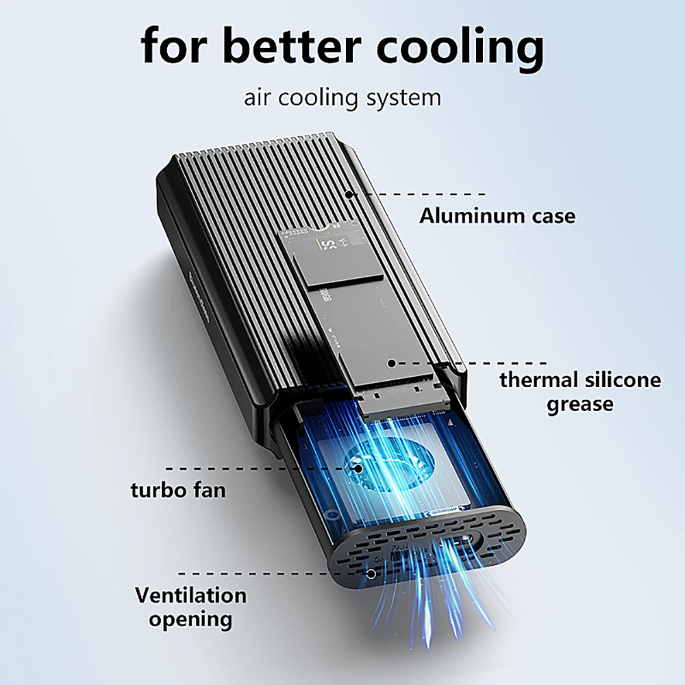 40Gbps M.2 NVMe SSD Enclosure USB4.0 Thunderbolt 3 4 PCIe Case USB C Aluminum External Adapter Tool Free With Vortex Cooling Fan